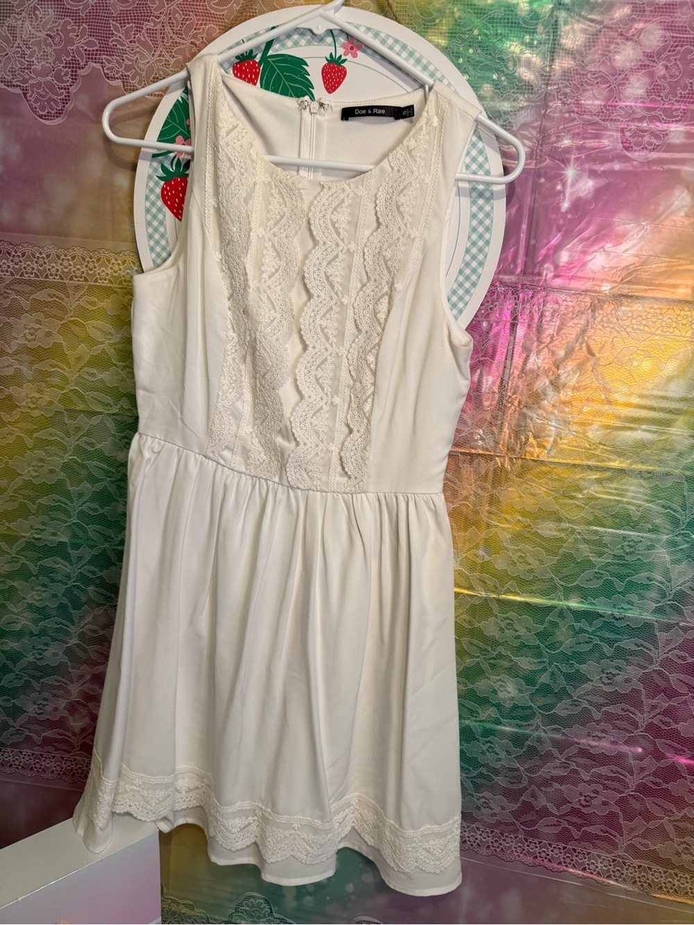 Doe & Rae Cream Lace Front Skater Dress